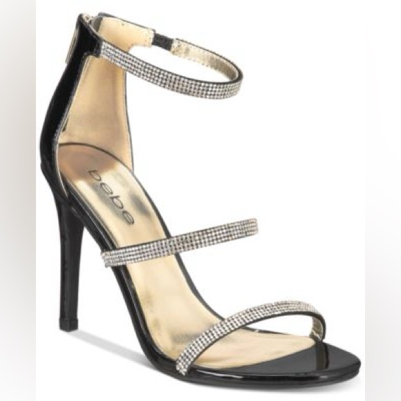 Bebe Janae Sexy Crystal Rhinestone Ankle Strap Dress Sandals - New Condition - Picture 1 of 9